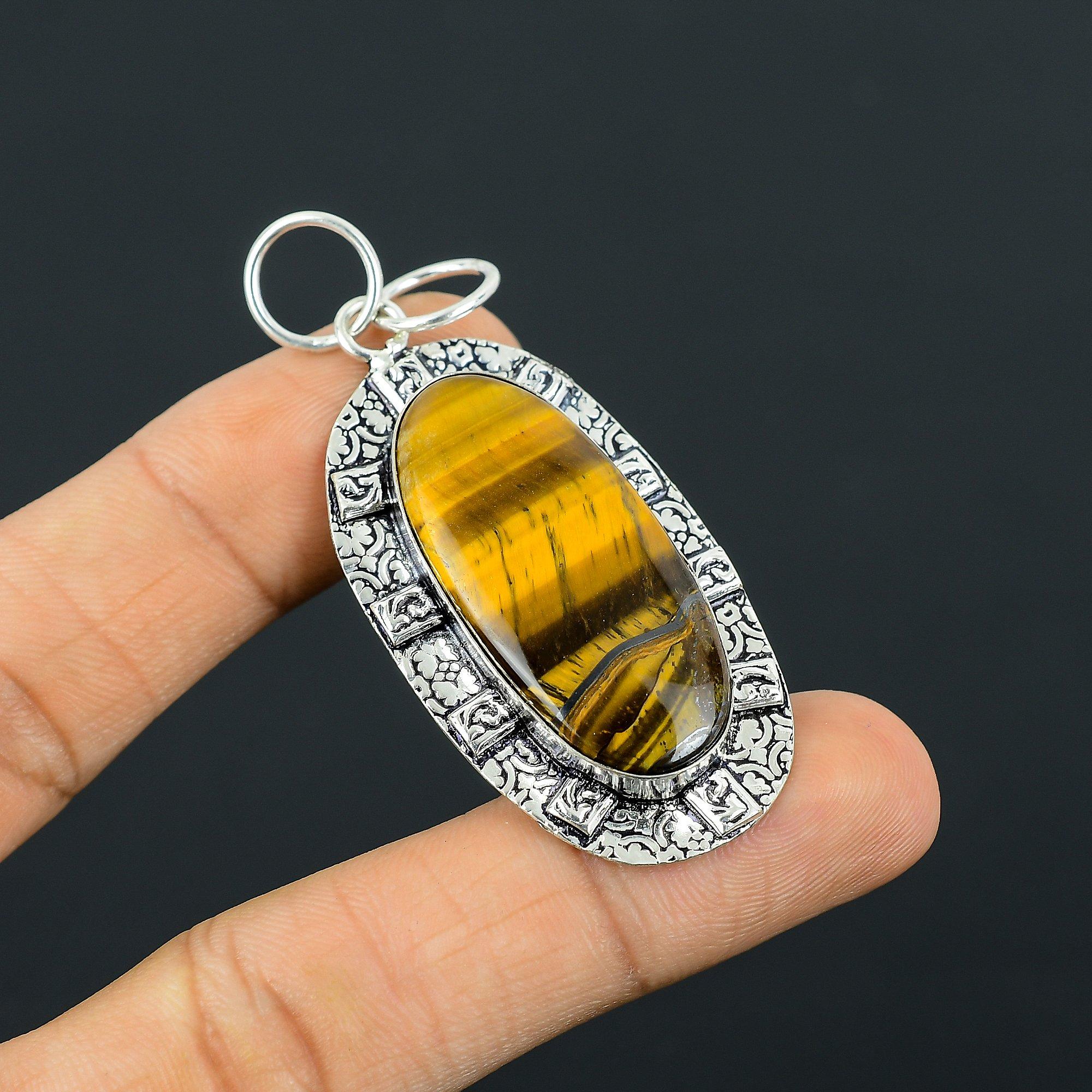 Tiger Eye Gemstone Wife Bezel Engagement New Pendant Jewelry 925 Sterling Silver
