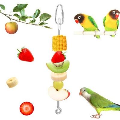 Stainless Steel Bird Food Holder Adjustable Rust-proof Parrots Fruit Skewer Hanging with Hook Bird Cage Feeder Indoor