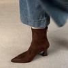 French Simple and Gentle Pointed Thin Boots Women's 2025 New Fashionable Foreign Style Suede Rear Zipper High-heeled Short Boots