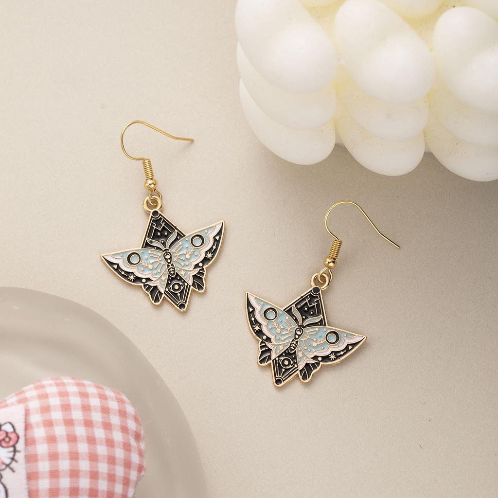 Dark Wind Oil Butterfly Earrings, Creative Design Sense Alloy Star Moon Moth Ear Hook Earrings Women