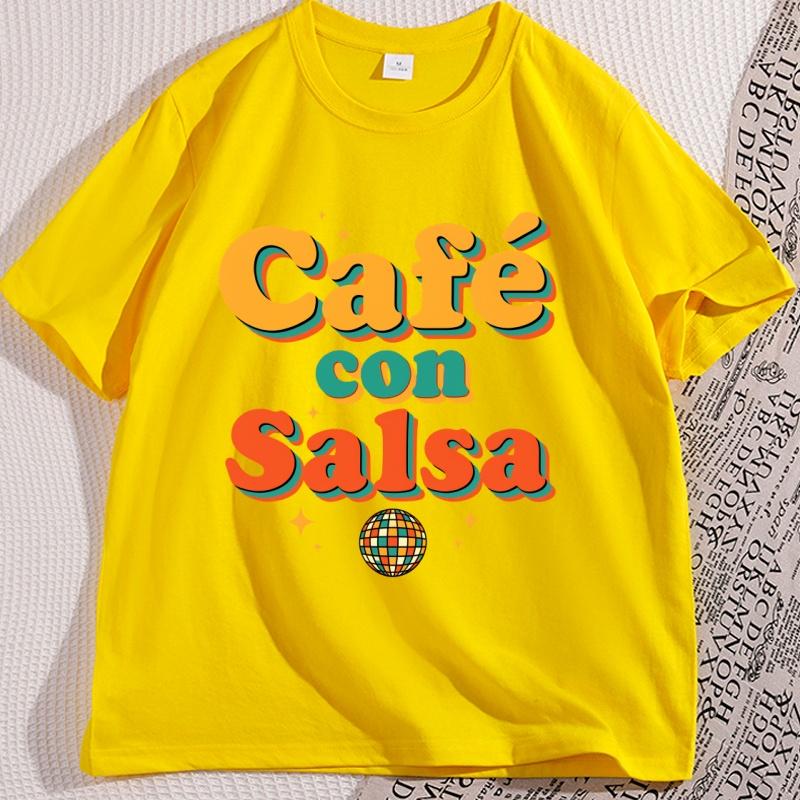 Cafe Con Salsa Unisex Tshirt Latin Music Retro T Shirt Vintage Graphic T Shirts Cotton Short Sleeve Tshirts Streetwear