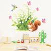 Creative Watercolor Bellflower Squirrel Self-adhesive Wall Sticker for Living Room, Kitchen and Bedroom Wall Decoration