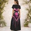 Women Plus Size Black White V Neck Short Sleeve Butterfly Printed Long Dress