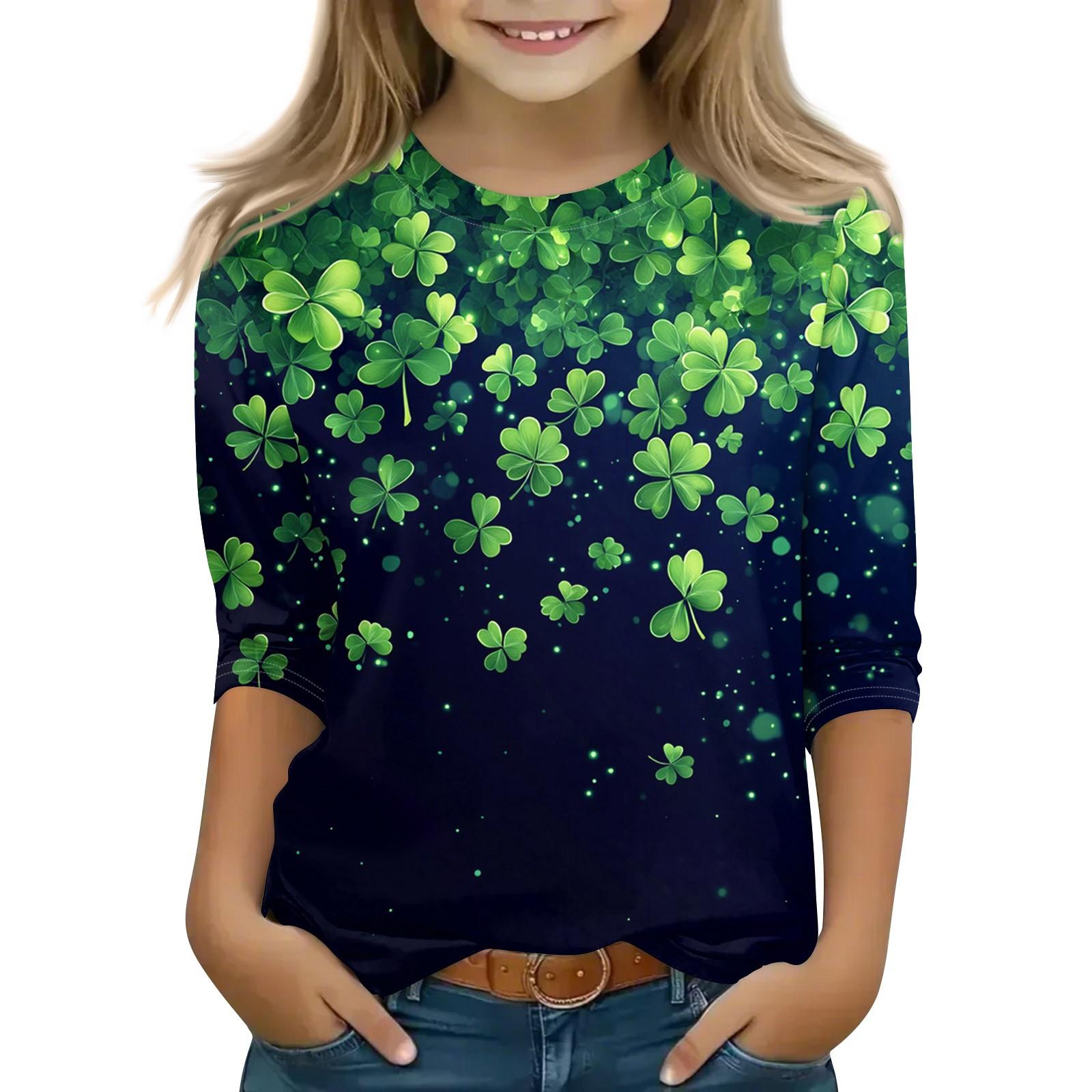 

Топы с принтом для девочек 5-16 лет с круглым вырезом и рукавами 3/4 Футболки Модные топы Наряды Футболки 150