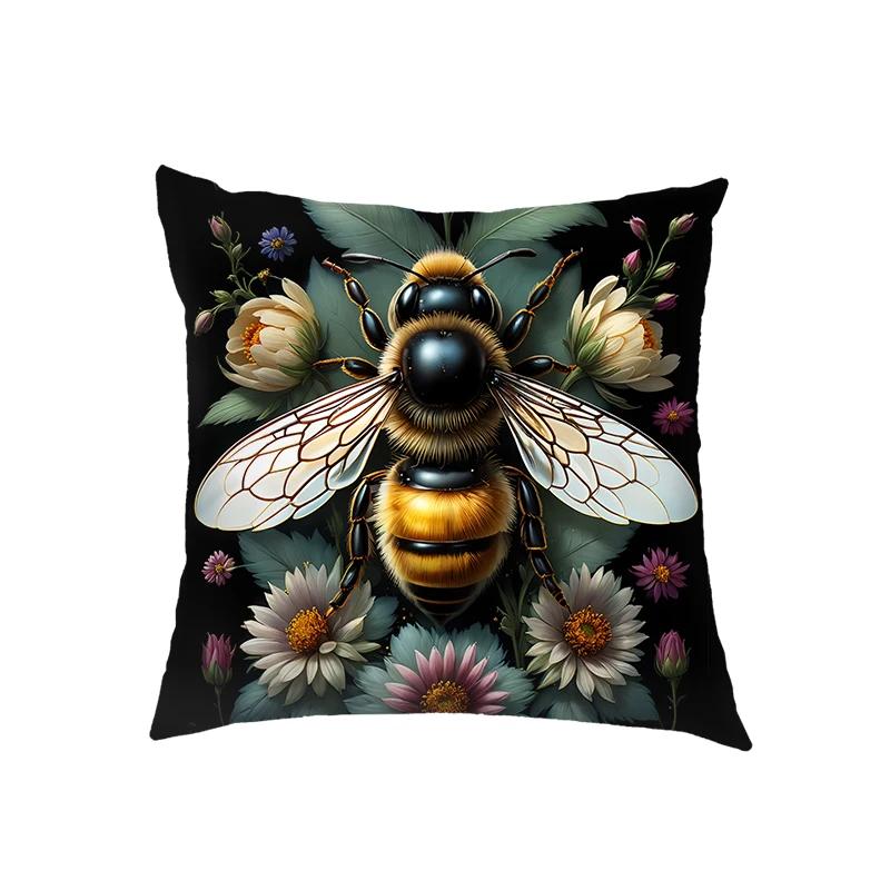 

Cartoon Golden Bee and Flower Cushion Covers Dragonfly Pillowcase Sofa Bedroom Office Pillowcases Home Party Car Bedding Gift 12x12Inch