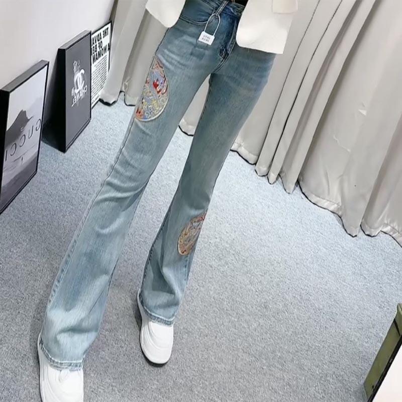 

2025 Spring/Summer High Waist Chinese-Style Denim Flare Pants XS