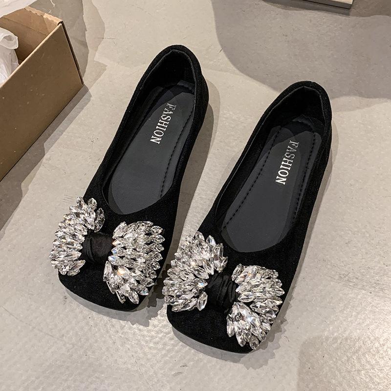 2025 summer new fashion versatile casual shoes rhinestone bow famous slow style pointed head not tired feet single shoes women