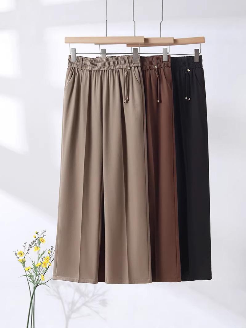 

High-Waisted Summer Straight-Leg Pants for Middle-Aged & Elderly Women 5XL кавовий