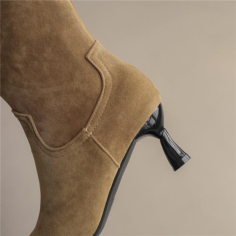 Women's high-heeled short boots spring and autumn pointed-toed thin-heeled simple large-size short boots