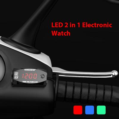2 In 1 Universal Motorcycle Electronic Clock Voltmeter Ip67 Waterproof Display