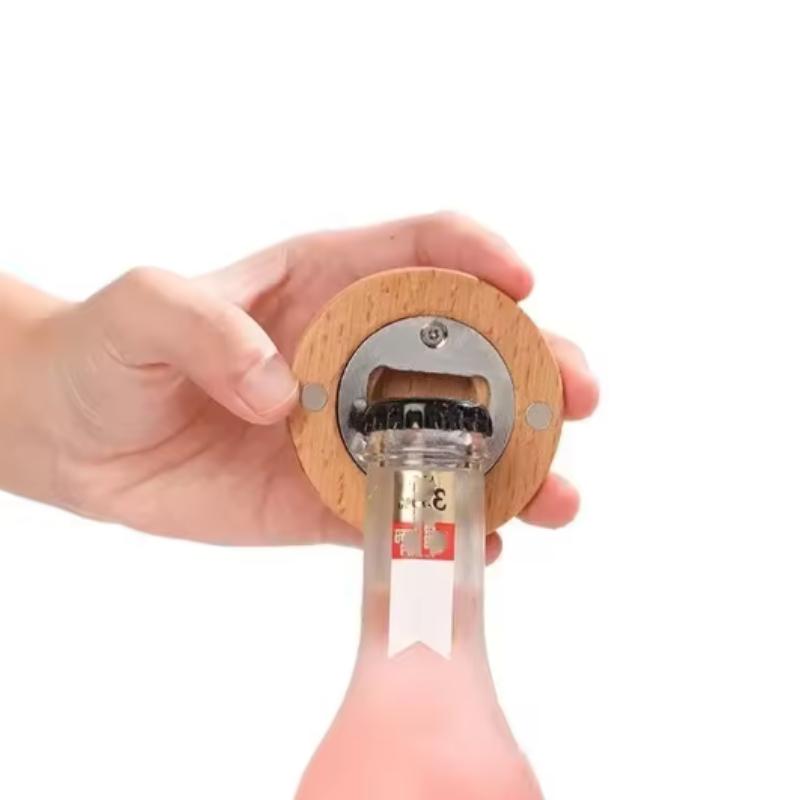 Beer Bottle Opener Portable Round Shape Bamboo Opener Fridge Magnet Bar Beverages Gadgets Wedding Home Party Tools
