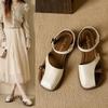 Beige Heeled Sandals Buckle Strap Comfort Shoes for Women Summer Black Flat Clear Low Fashion Closed Girls Fretwork