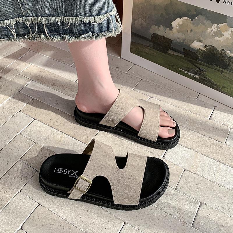 Fashion 2025 Women Shoes Open Toe Slippers Outdoor Casual Slippers Summer Round Toe Flat Non-slip Platform Buckle Women's Beach Sandals