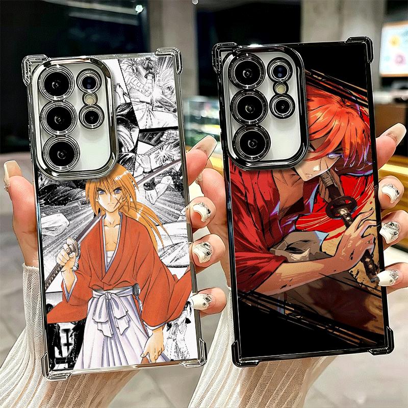 Rurouni Kenshin Anime Plating Phone Case For Samsung Galaxy S24 S25 FE S26 Edge S23 Ultra S22 S21 Plus S20 Anti-Fall Airabag Cov