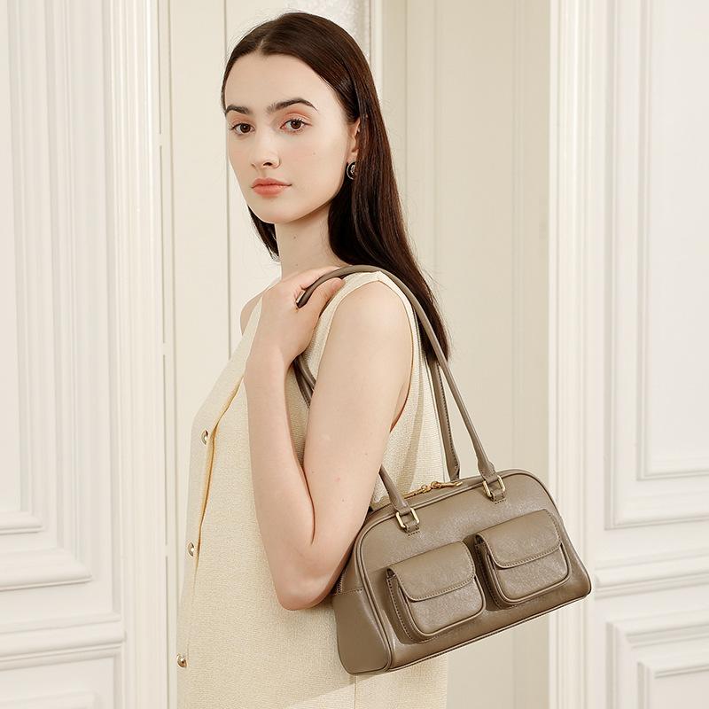 Genuine Leather Vintage Underarm Bag Bowling Bag Boston Underarm Bag Shoulder Bag Women's Bag