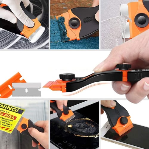 Samcos Sticker Remover, Glass Scraper, Pocket Scraper, Safety Scraper for Glass Stain Removal, Cleaning Glass, and Wall Scrapers (Includes 10 Plastic