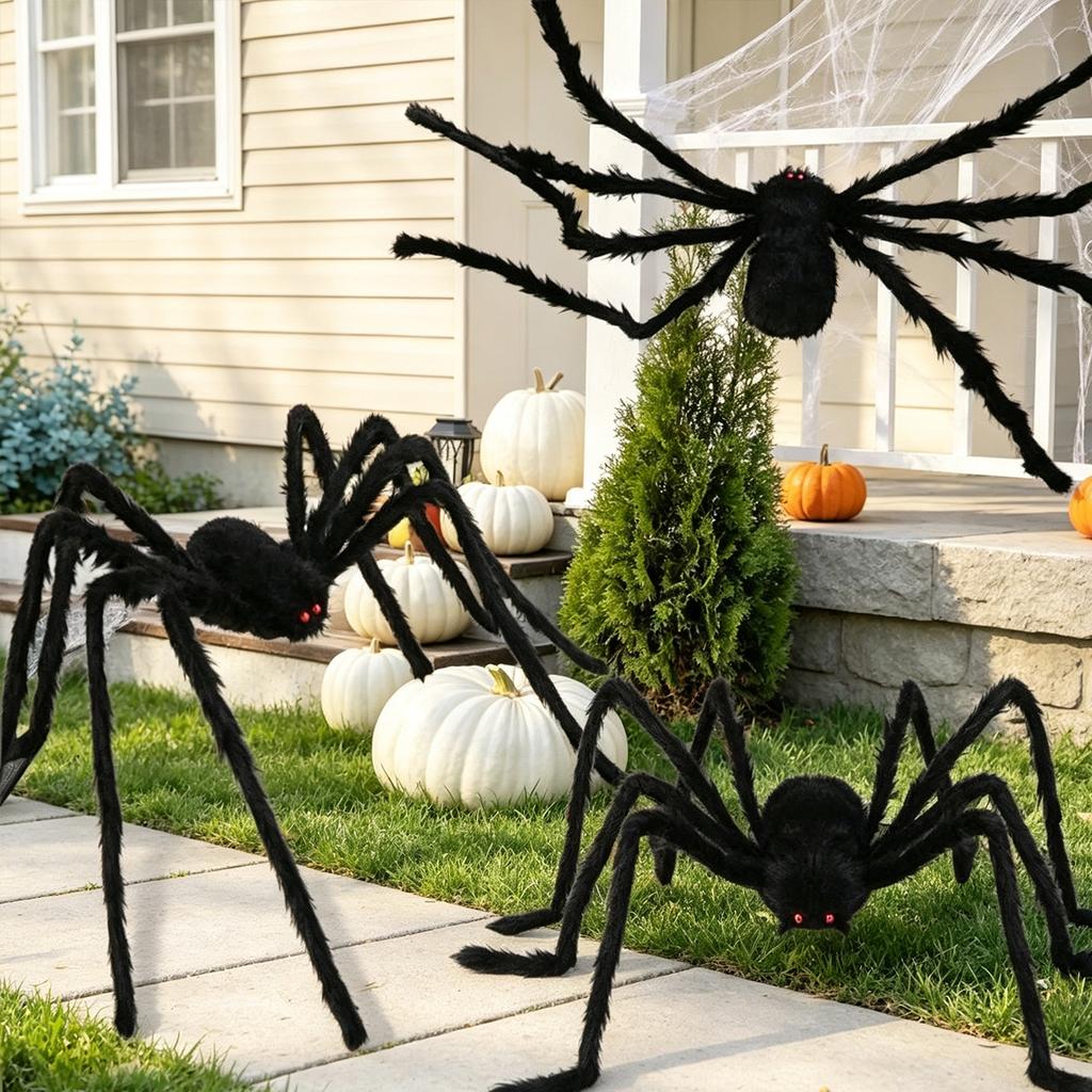 1pc Halloween Decor Giant Black Plush Spider Halloween Party Bar Haunted House Horror Props Outdoor Scary Large Spiders