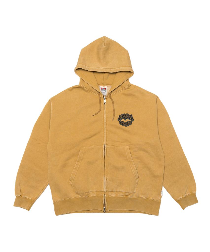 Ben Davis Bleach Washed Patch Zip-Up Hoodie Mustard