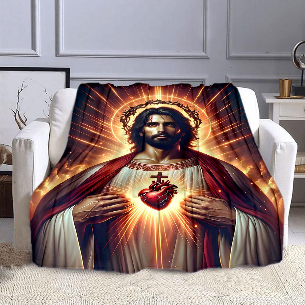 "Jesus Sacred Heart Radiant Glow" Patterned flannel blanket perfect for the bedroom living room, sofa, or a little nap