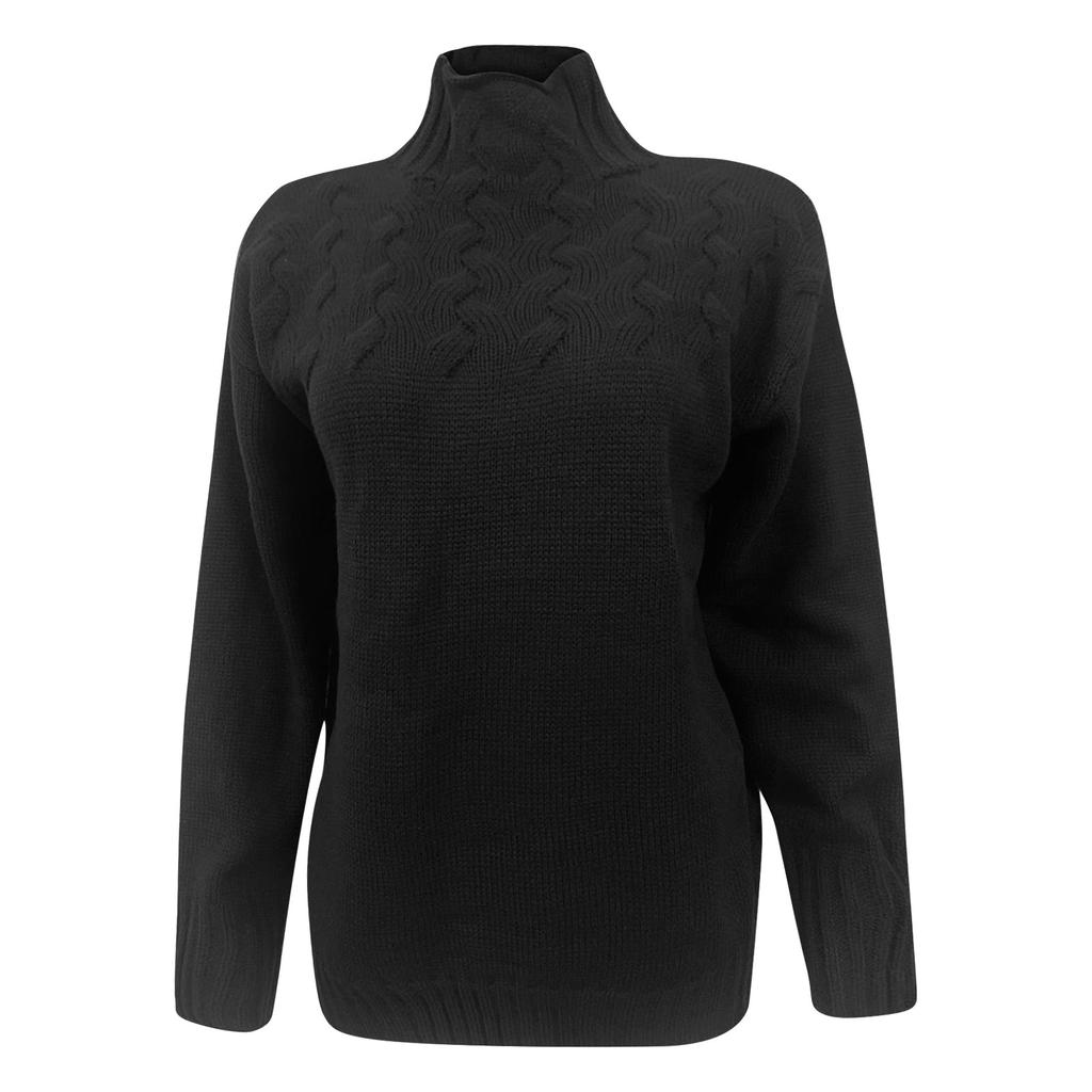 Women's Sweater Turtleneck Casual Long Sleeve V Neck Solid Loose Chunky Knit Pullover Tops