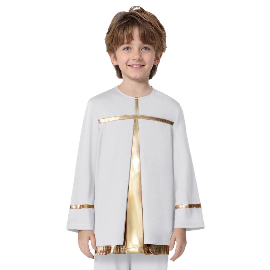 Boys Liturgical Dance Costume Long Sleeve Metallic Color Block Patchwork Top Dancewear
