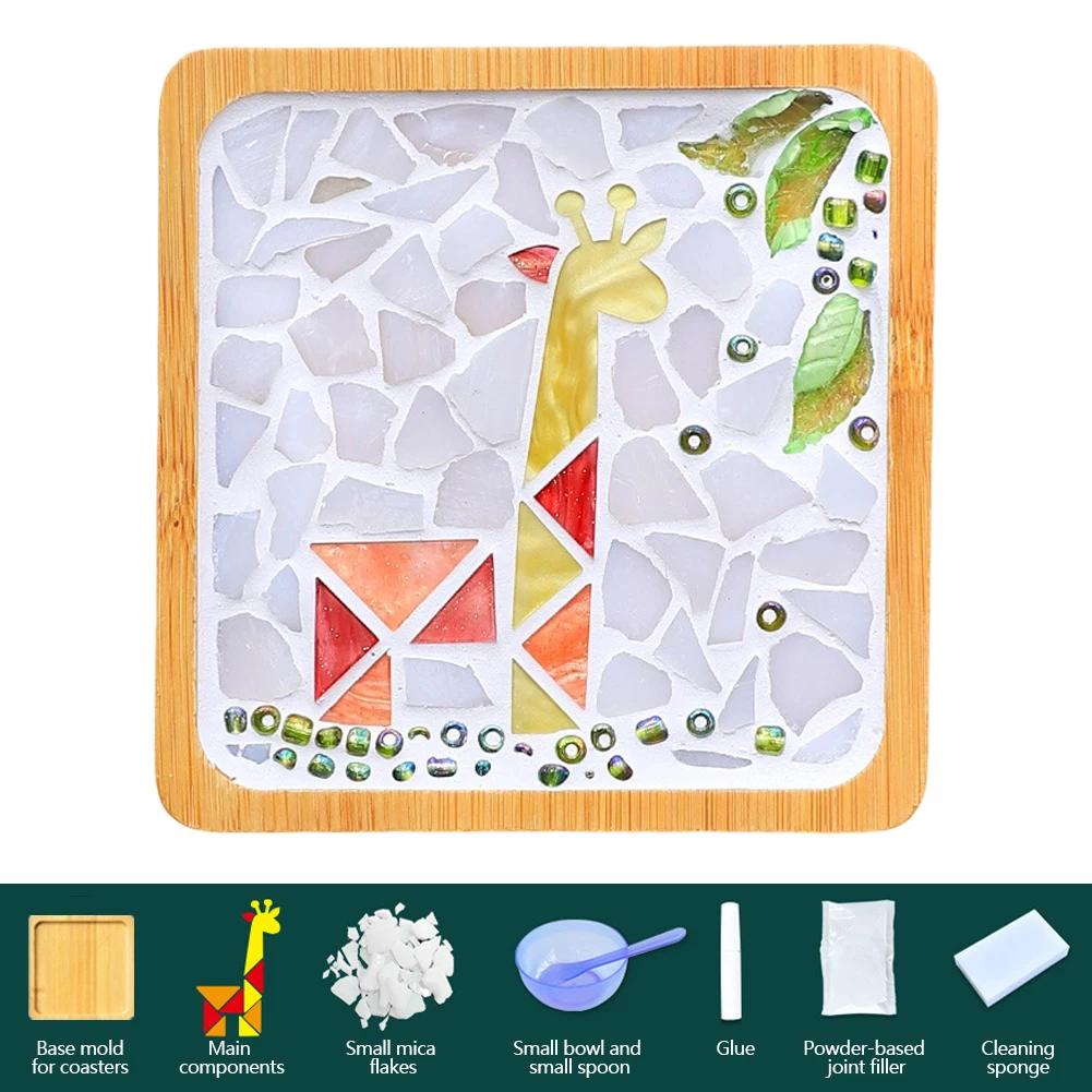 Heat-resistant Cup Mat Fruit/Animals Mosaic Coasters Handmade DIY Bamboo Mica Pad Creation Handicraft