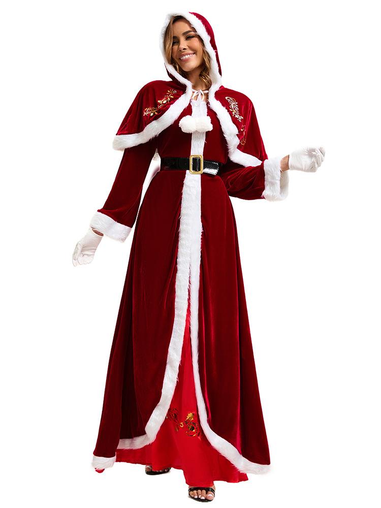 Amazon Christmas cosplay suit Santa Claus women s red dress hooded shawl robe M