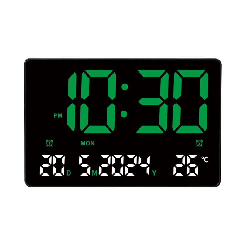 Digitale Wanduhr Wecker 12H/24H Datum Temperatur Woche Zwei Alarmsätze Schreibtischwecker Stecker Kleine Uhr für Schlafzimmer