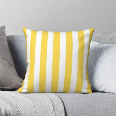 Senfgelb Weiße Streifen Quadratischer Kissenbezug Polyester Leinen Samt Bedruckt Reißverschluss Dekorativ Sofa Sitzer Kissenbezug