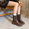 Martin boots women's leather autumn and winter new belt buckle platform locomotive knight boots retro British style short boots
