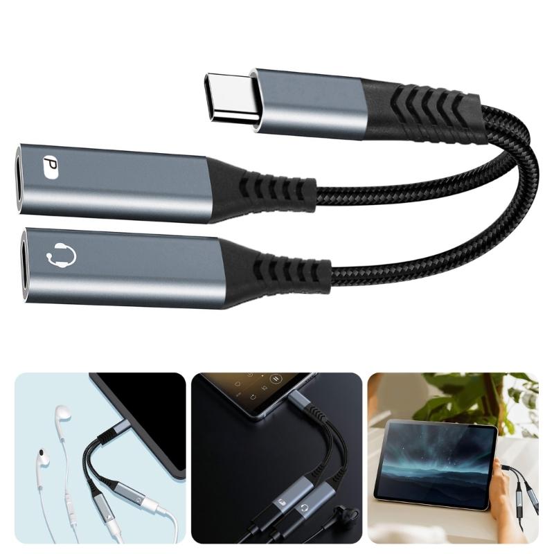 Two Port USB C To USB A OTG Cable 18W Fast Charging Braided Design Compatibles Multiple Devices