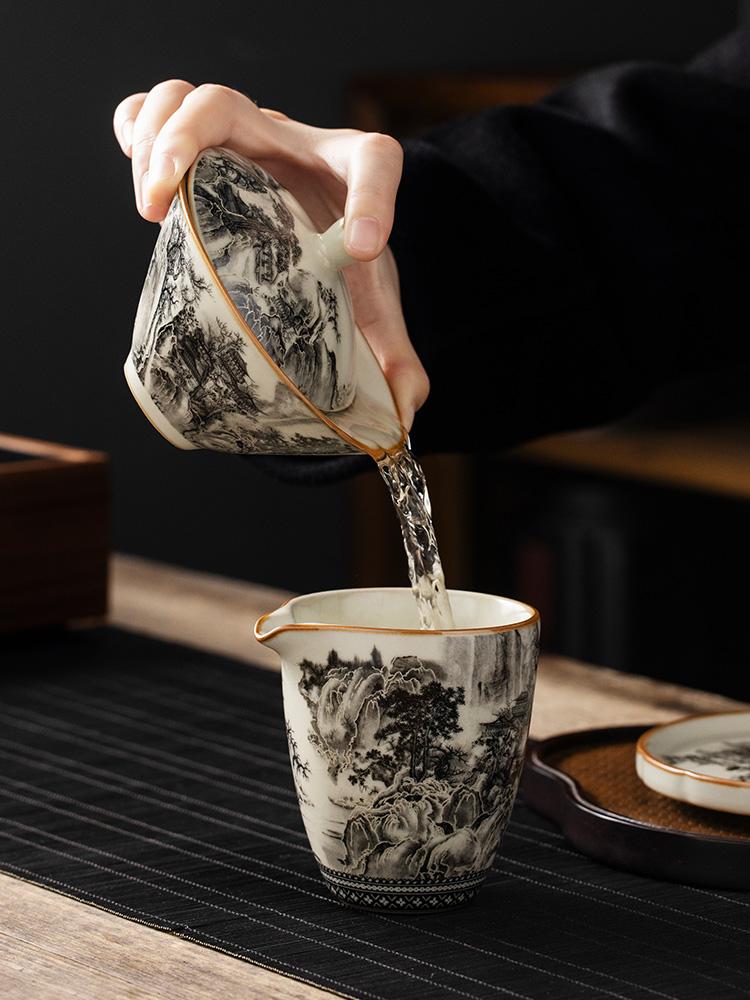 130ML Ru Kiln Landscape Porcelain Gaiwan Set For Tea Tureen Teaware Cup Chinese Yellow Ceramic Opening Tea Bowls Tea Ceremony