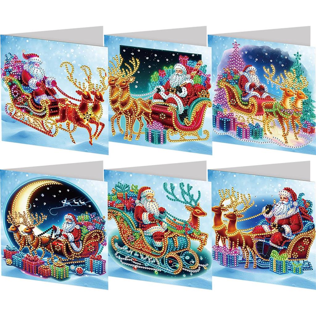 6PCS DIY Rhinestone Diamond Art Mosaic Postcards Diamond Art Handmade Cards Creative Birthday & Thanksgiving Card Kit