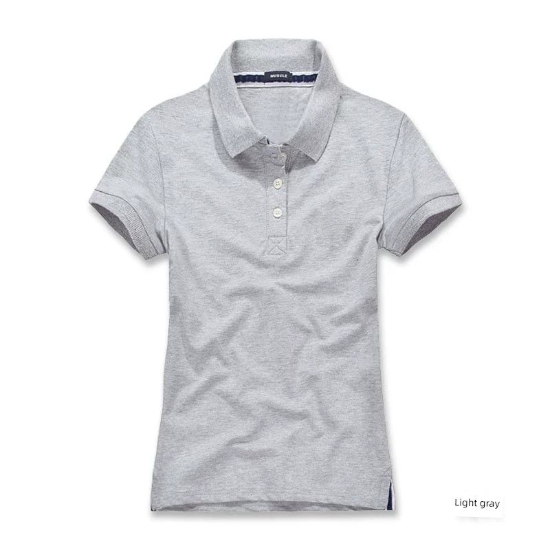 

Летняя женская футболка поло с коротким рукавом и отложным воротником, однотонный топ из хлопка, с артистичным темпераментом, женская спортивная футболка большого размера Gray 2XL