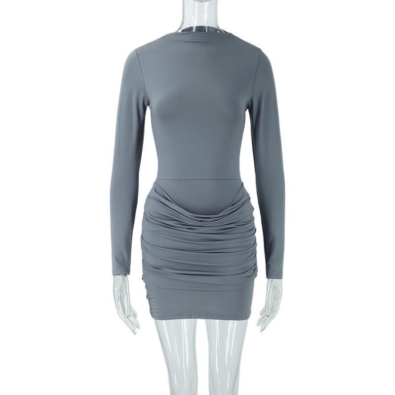 Street Style Long Sleeve Bodycon Dress With Milk Silk Fabric For Casual Wear