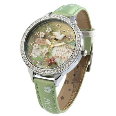 Womens Wristwatch Girl Green Quartz Analog-digital Display Overseas Model W291 Three-dimensional Handmade Polymer Clay Flying Bird.