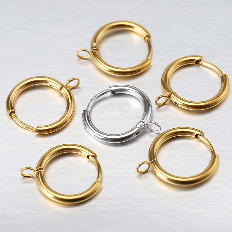 10pcs Stainless Steel Gold Plated 16mm Hoop Earring Hook with Loop Ear Post Jump Ring French Earrings Earwire DIY Jewelry Making