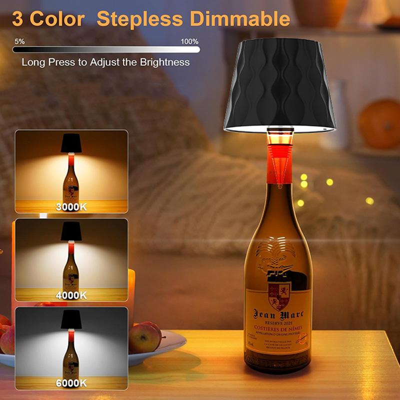 Wireless Bottle Led Table Lamp Touch Control of 3 Colors Stepless Dimming Night Lamp Suitable Bar Deco Rechargeable Desk Lights