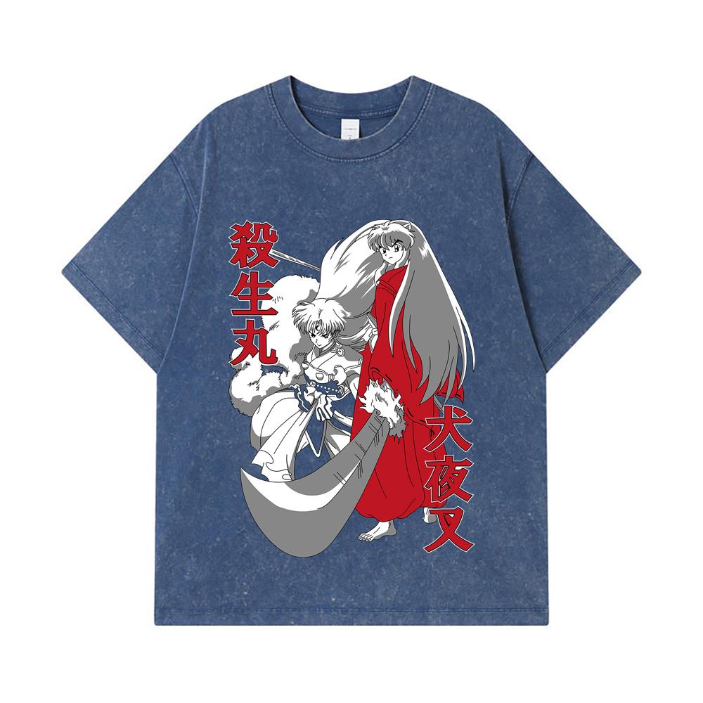 

275 GSM Washed T-shirts 100% Cotton Inuyasha V1 Print Unisex Heavy Cotton T Shirt 2XL королівський синій колір
