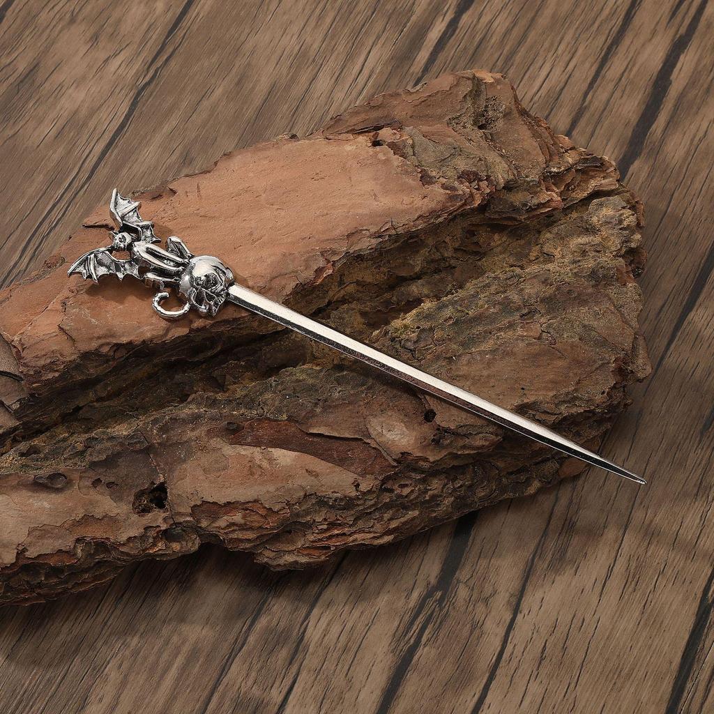 Retro Viking Witch Skull & Black Cat Sword Hairpin - Norwegian Style Party Jewelry