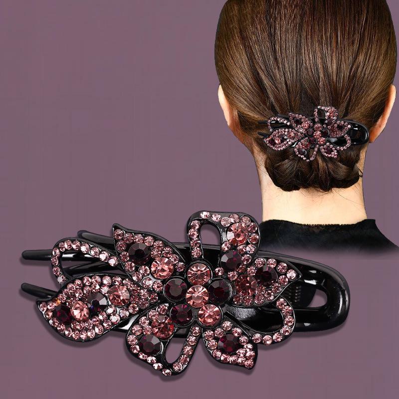 Pince à cheveux coréenne rétro à strass - Grand style bec de canard pour chignon