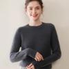 Women's Solid Color Cashmere Knit Pullover Sweater - Round Neck, Loose Fit, Slimming Base Layer for Autumn/Winter