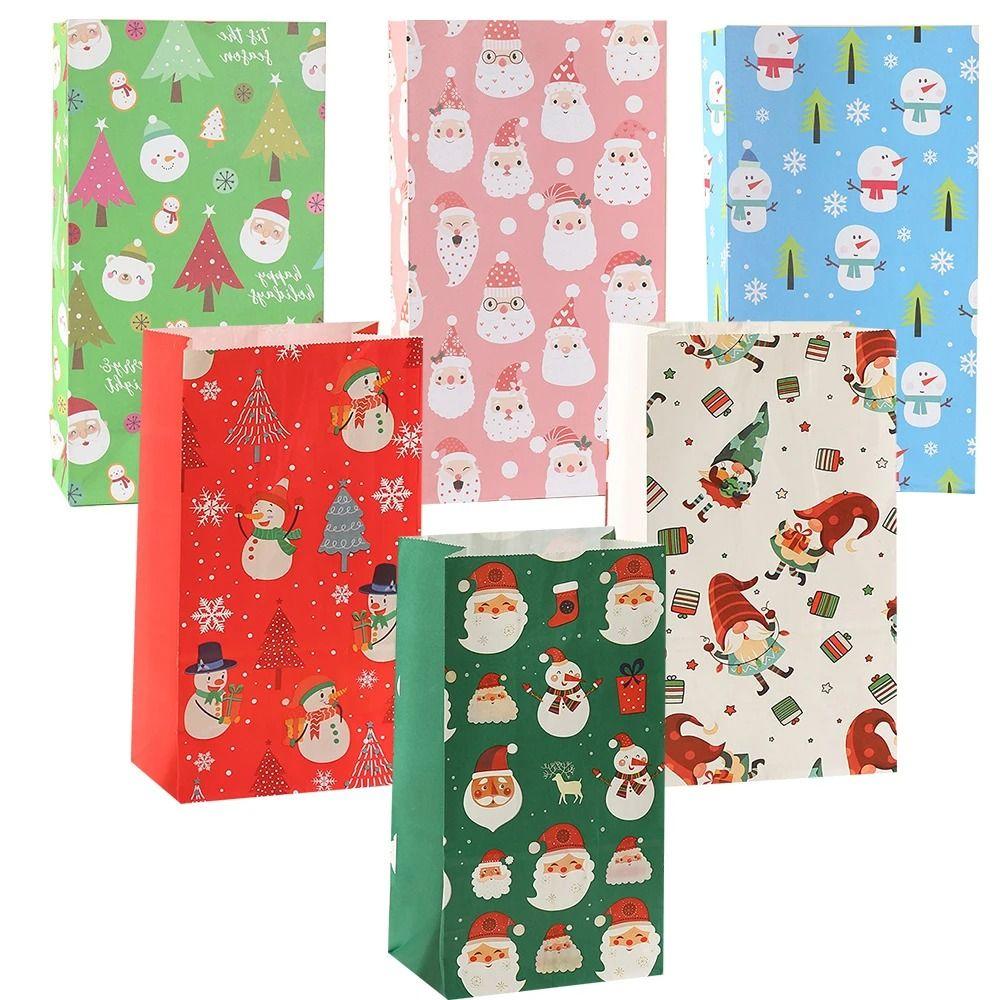 8PCS Christmas Kraft Paper Bags Snowman Gift Wrapping  Party Favors Decoration