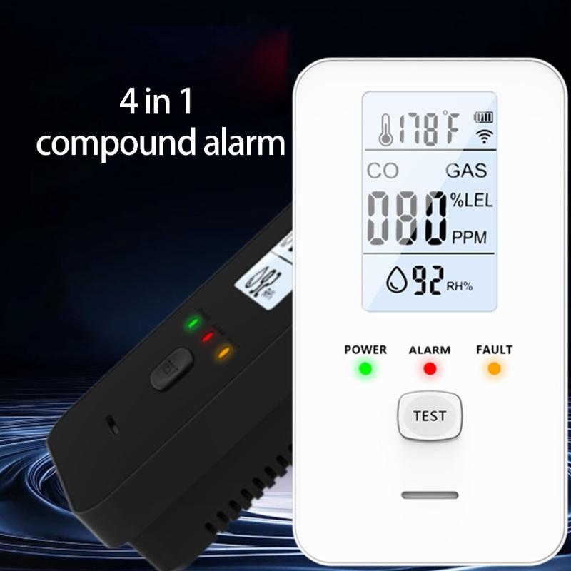 4 In 1 Gas Detectors with Methane CO Temperature Moisture Monitoring & Alarm Gas Leak Detectors Suitable for Home Safety