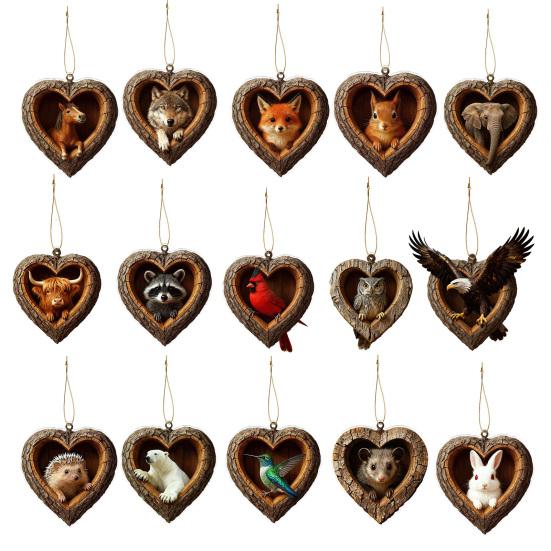 Forest Animal Christmas Ornaments 2D Acrylic Fox Eagle Birds Ornament Woodland Hanging Pendant for Xmas Tree Home Party Decor