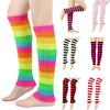 Women Leg Warmers Socks Colorful Stripe Ribbed Knitted Leg Covers Thigh High Long Stockings Cosplay Costume Accessories