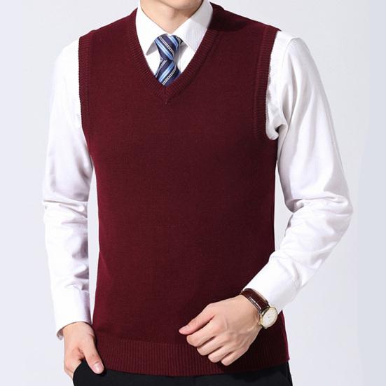 Chaleco de Lana Tejido de Invierno Casual para Hombre de Color Sólido con Cuello en V sin Mangas Talla Grande