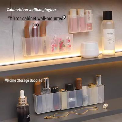 Armoire Miroir Murale Transparente à Trois Compartiments - Organisateur de Rangement de Bureau Multi-Grilles Sans Perforation.