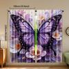 2pcs Purple Butterfly & Floral Print Curtains - Light Filtering Polyester Rod Pocket Design   Contemporary Style for Bedroom   Liv