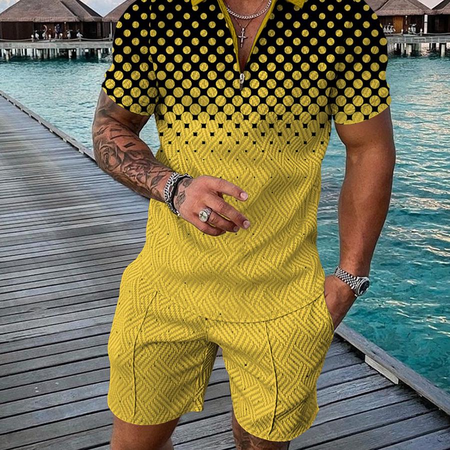 European & American Summer Men's Casual Short Sleeve and Shorts Set